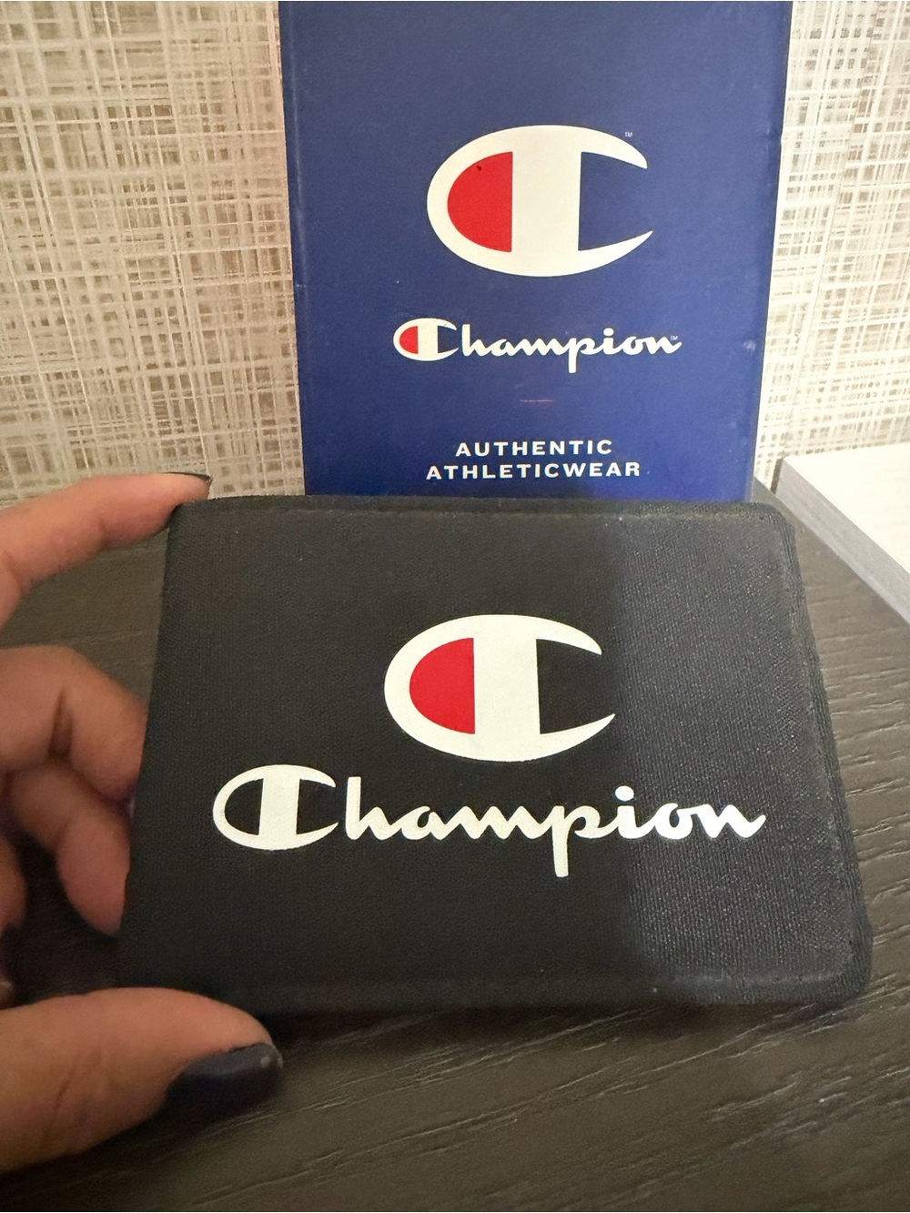 Champion Black Phone Wallet Case with White and Red Logo